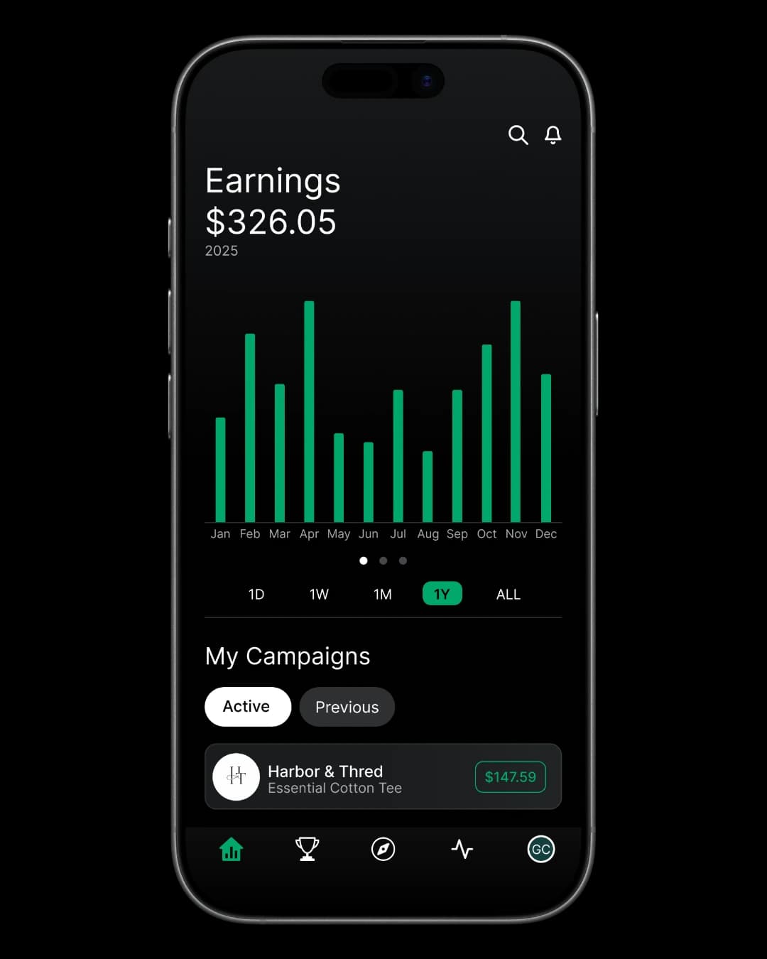 Creator earnings and payouts in the Affily app